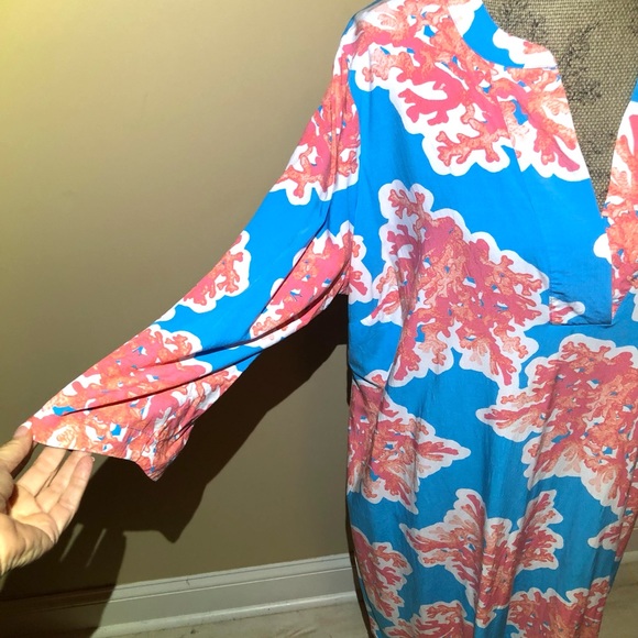 Crown & Ivy Woman Blue & Orange Coral Motif Dress. Plus Size XXL or 1X - Picture 8 of 12